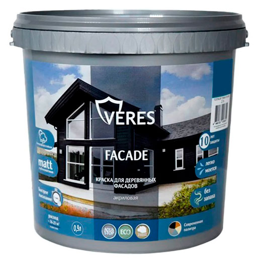 

Краска фасадная для деревянных фасадов Veres Facade акриловая матовая графит, 0,9 л