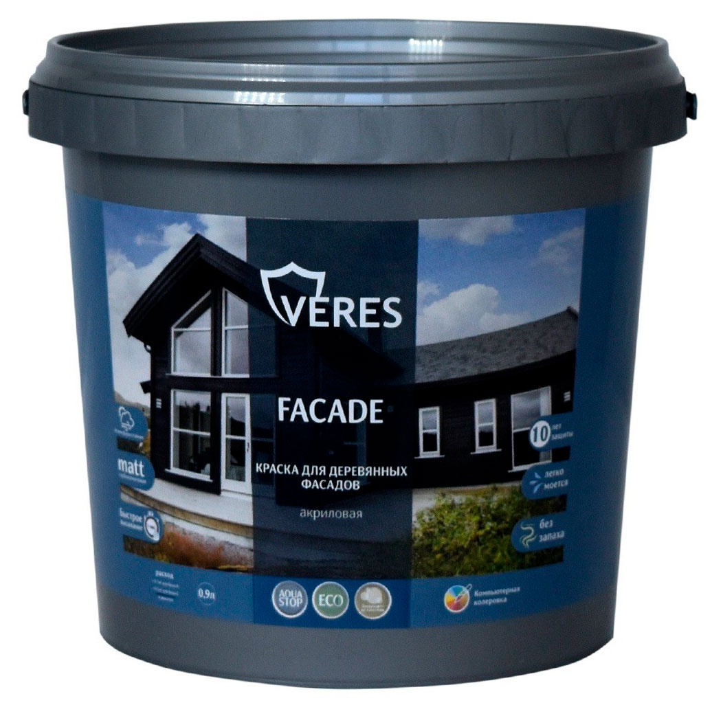 

Краска фасадная для деревянных фасадов Veres Facade акриловая матовая шоколадный бархат, 0,9 л
