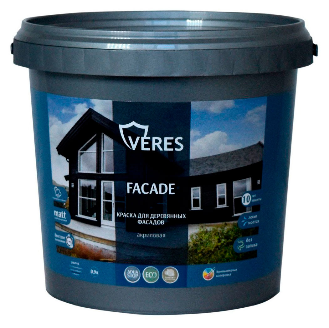 

Краска фасадная для деревянных фасадов Veres Facade акриловая матовая теплый камень, 0,9 л