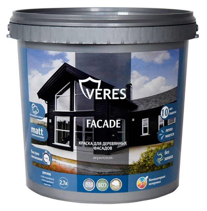 

Краска фасадная для деревянных фасадов Veres Facade акриловая матовая теплый камень, 2,7 л