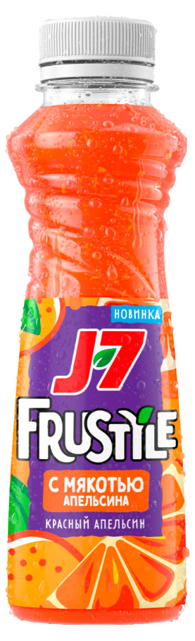 Изображение товара Напиток сокосодержащий J7 Frustyle апельсин с мякотью 385 мл освежающий вкус