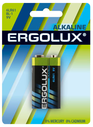 

Батарейка алкалиновая Ergolux 6LR61 9V, 1 шт