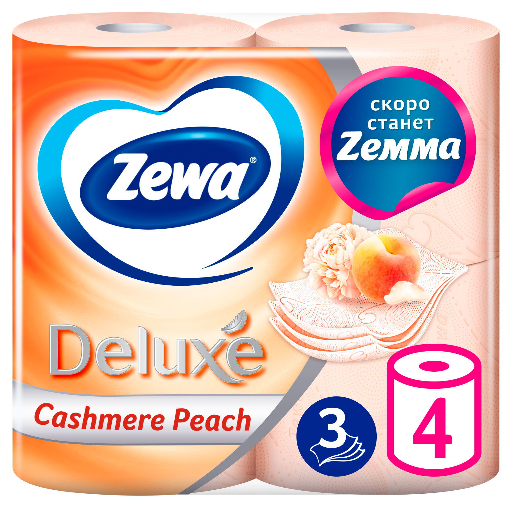 Изображение товара Бумага туалетная Zewa Deluxe Персик, 3 слоя, 4 рулона