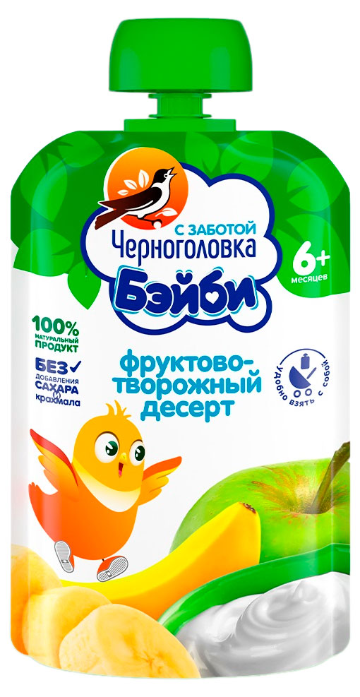 

Пюре Черноголовка Бэйби из яблок и банана с творогом с 6 мес, 85 г