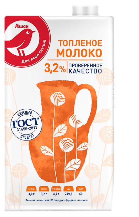 

Молоко АШАН Красная птица ультрапастеризованное топленое стерилизованное 3.2% БЗМЖ, 970 мл