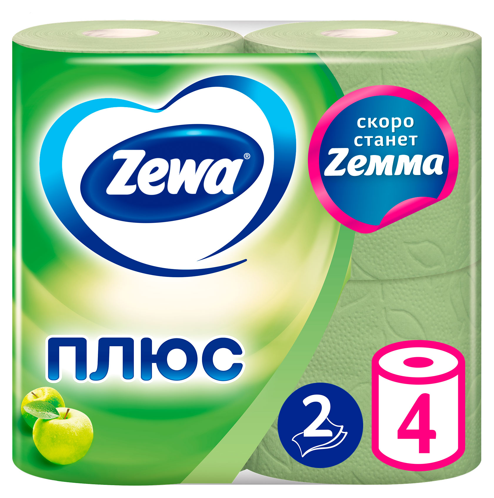

Бумага туалетная Zewa Плюс Яблоко, 2 слоя, 4 рулона