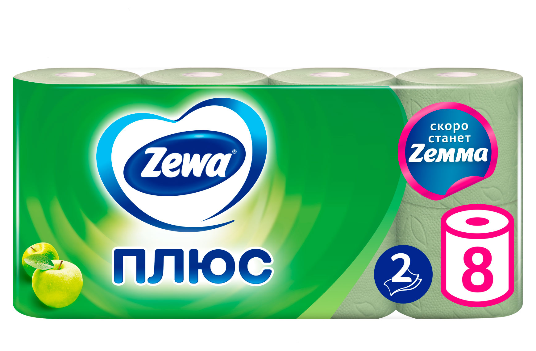 

Бумага туалетная Zewa Плюс Яблоко, 2 слоя, 8 рулонов