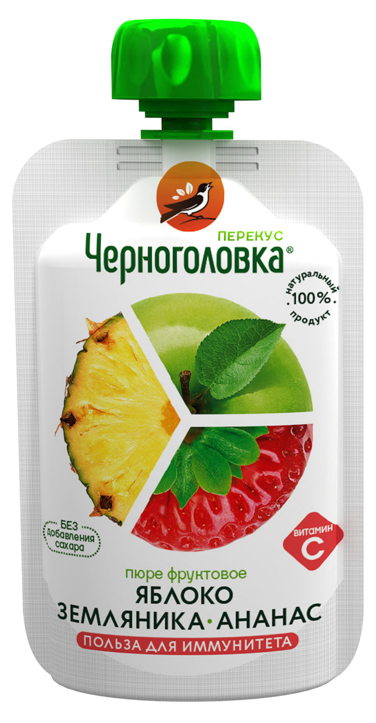 

Пюре Черноголовка Перекус яблоко земляника ананас, 85 г