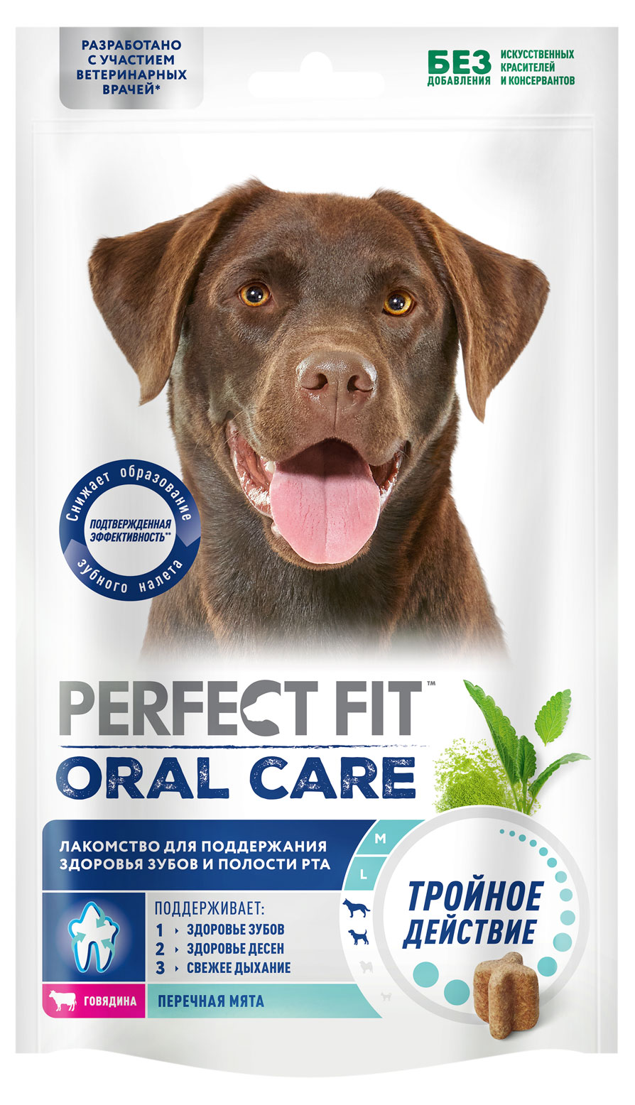 

Лакомство для собак средних и крупных пород PERFECT FIT Oral Care с говядиной и мятой, 130 г