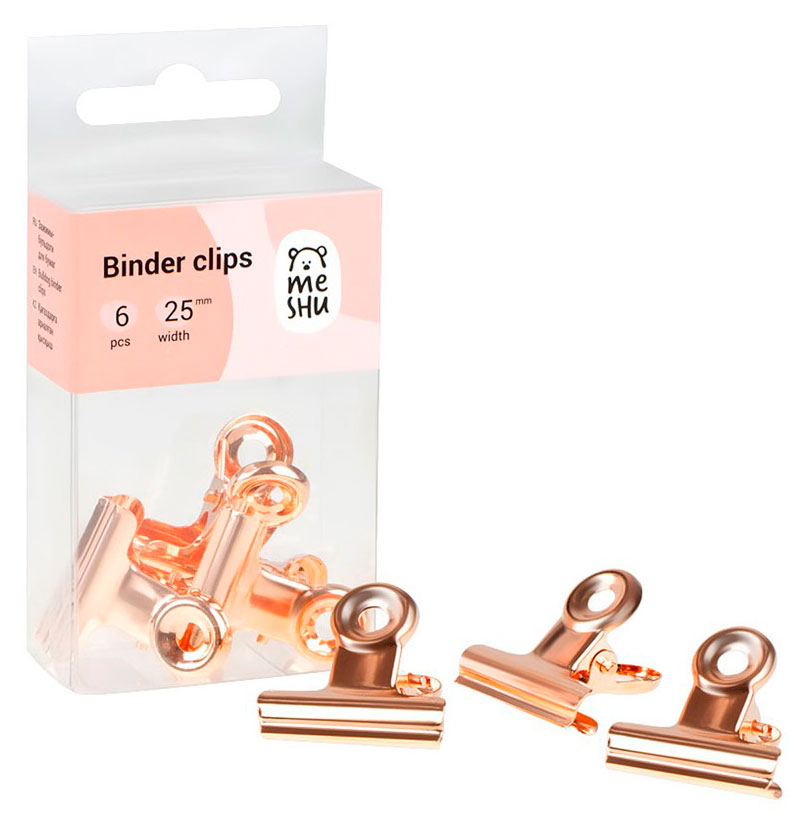 

Зажимы-бульдоги для бумаг Meshu Rose Gold 25 мм, 6 шт