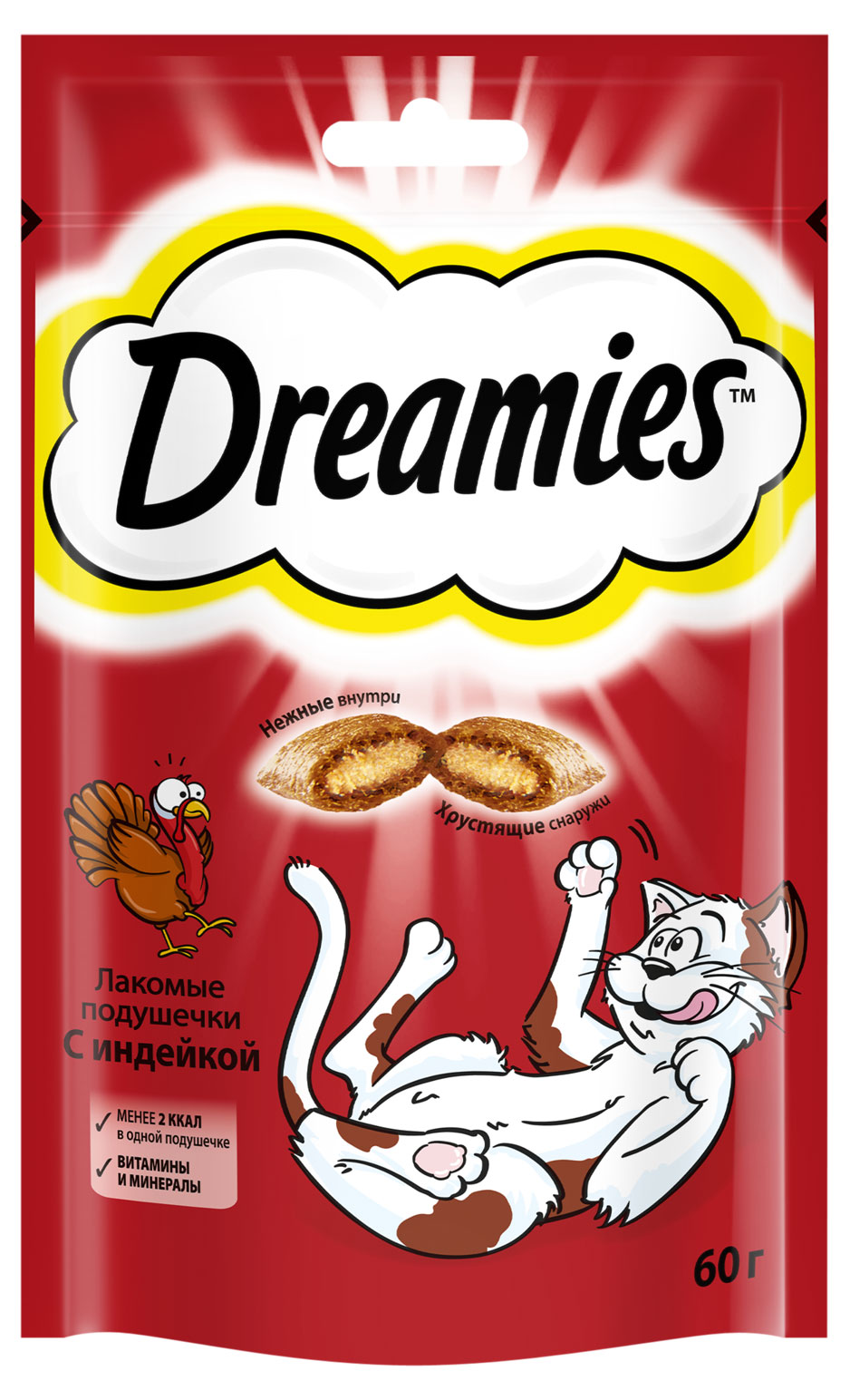 

Лакомство для взрослых кошек Dreamies подушечки с индейкой, 60 г