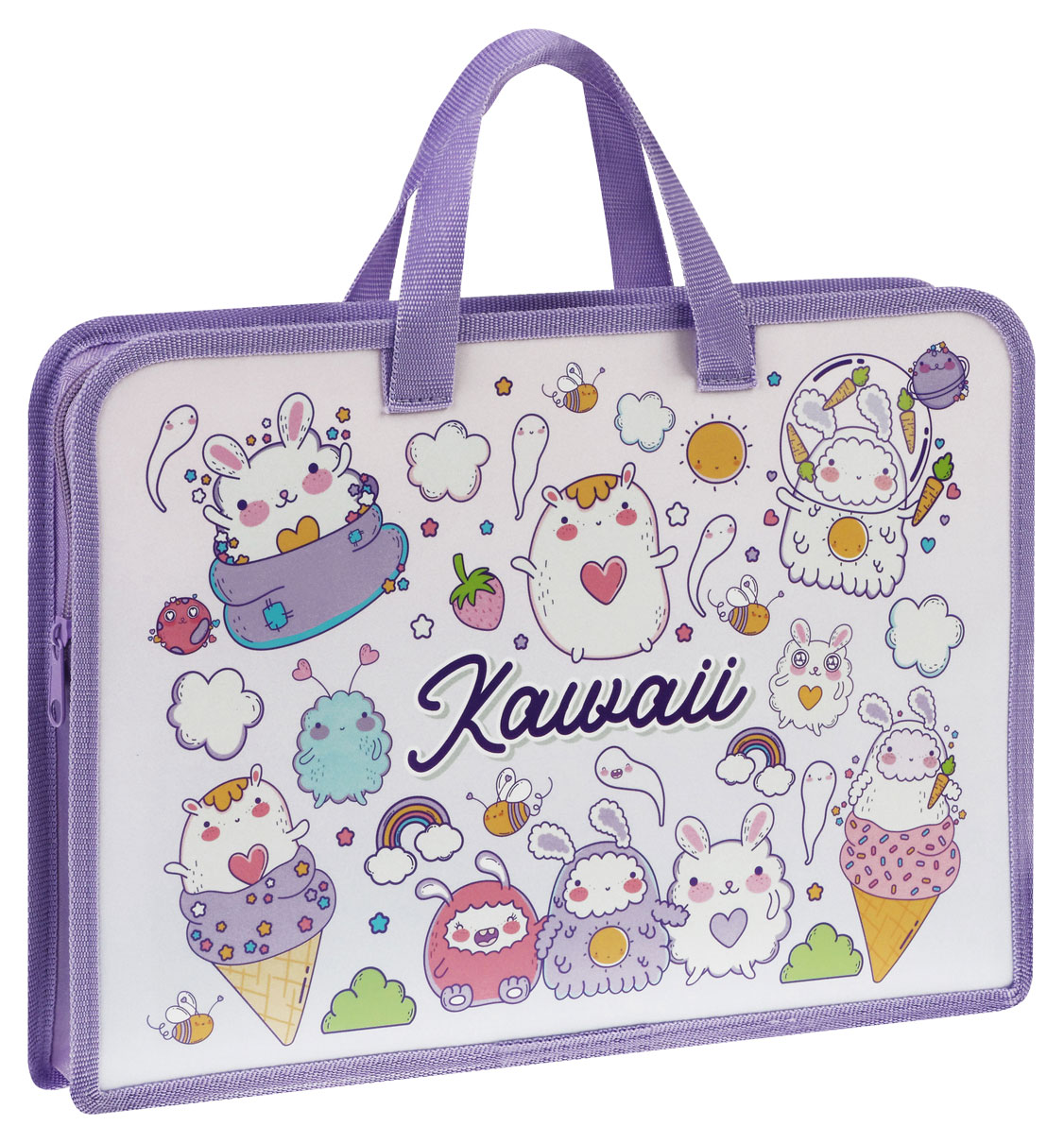 

Папка с ручками на молнии ArtSpace Kawaii пластиковая, А4