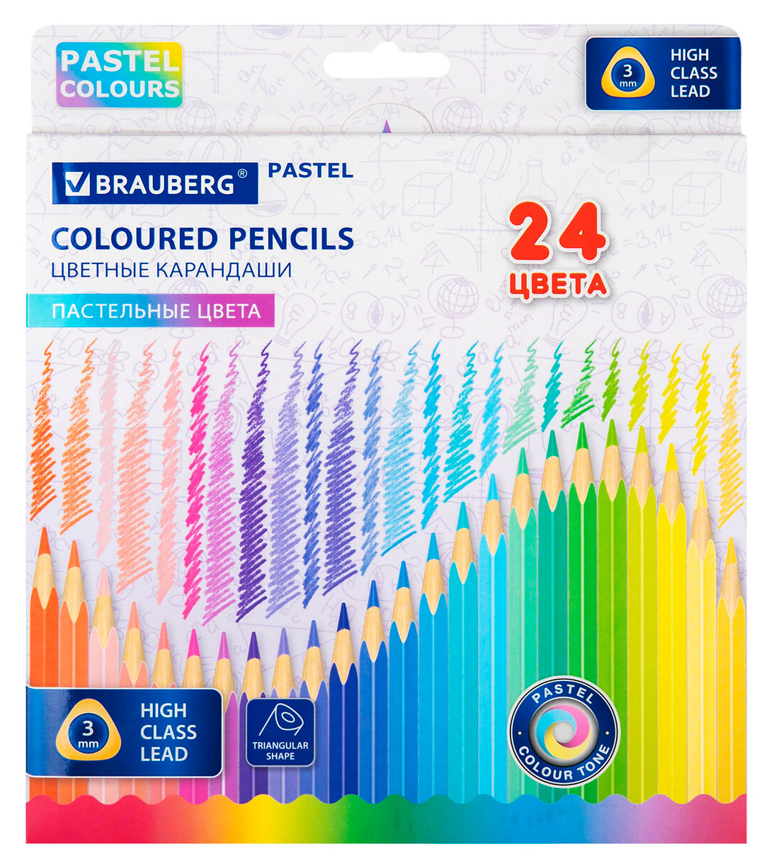 

Карандаши цветные BRAUBERG Pastel пастельные цвета, 24 шт