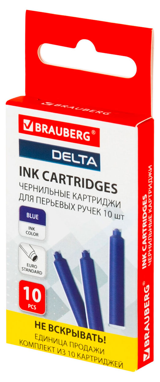 

Картриджи чернильные для перьевых ручек BRAUBERG синие, 10 шт