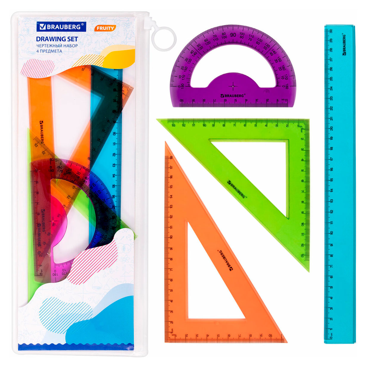 

Набор чертежный BRAUBERG Fruity, 4 предмета