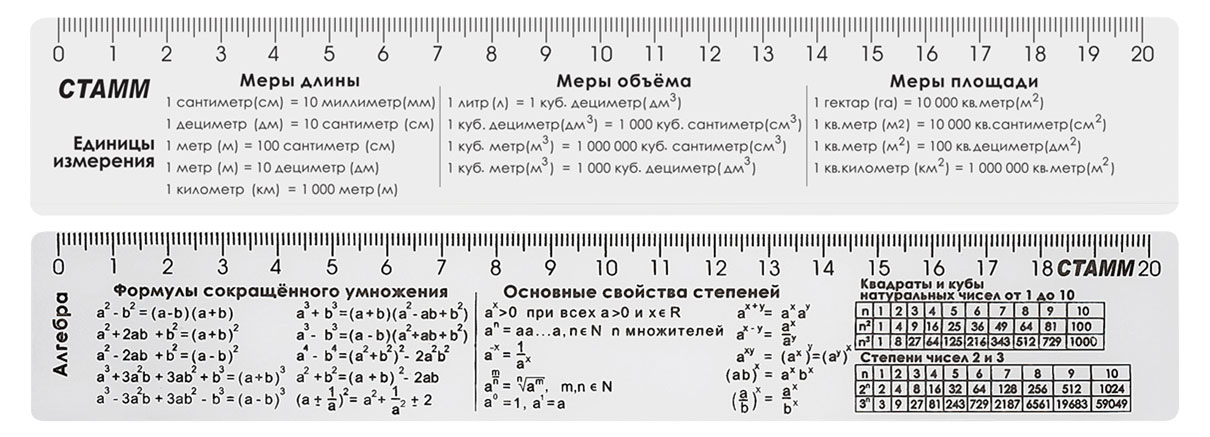 

Линейка Стамм со справочным материалом пластиковая, 20 см в ассортименте