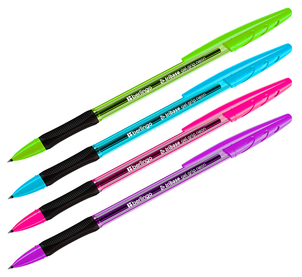Изображение товара Ручка гелевая Berlingo Tribase Gel grip neon черная 0,5 мм, 1 шт в ассортименте