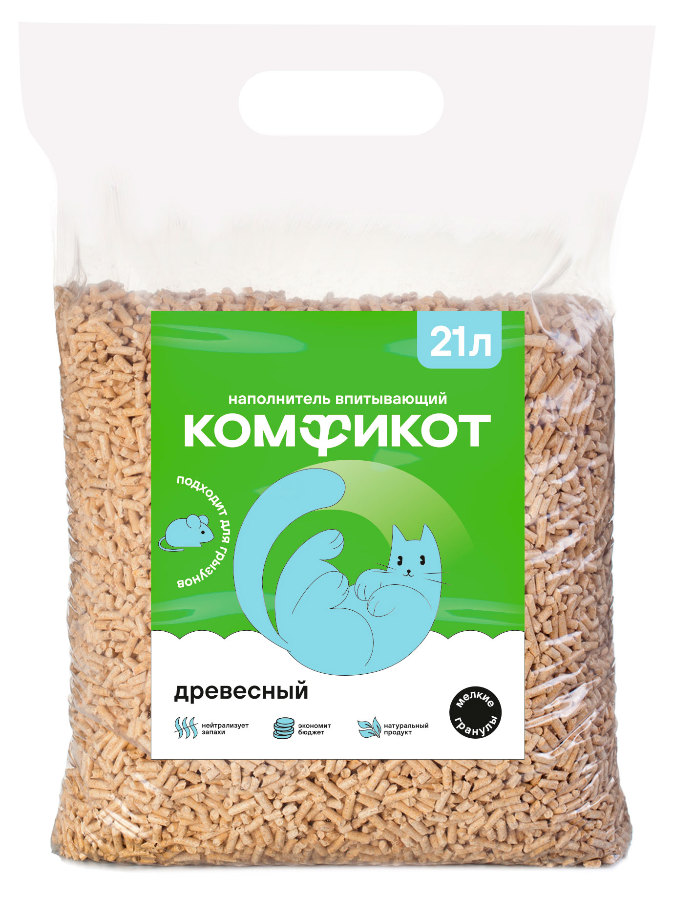 

Наполнитель для кошачьего туалета Комфикот впитывающий древесный, 21 л