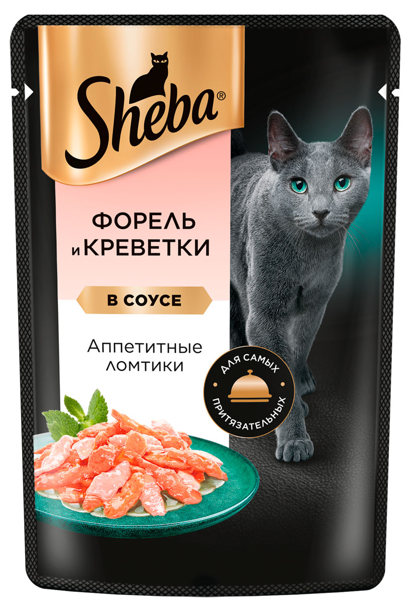 

Влажный корм для кошек Sheba Ломтики в соусе с форелью и креветками, 75г