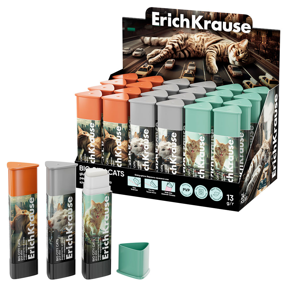 

Клей-карандаш ErichKrause Prism Big City Cats, 13 г в ассортименте