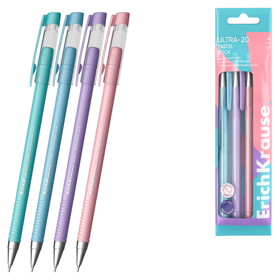 

Набор ручек шариковых ErichKrause Stick Pastel синие, 4 шт