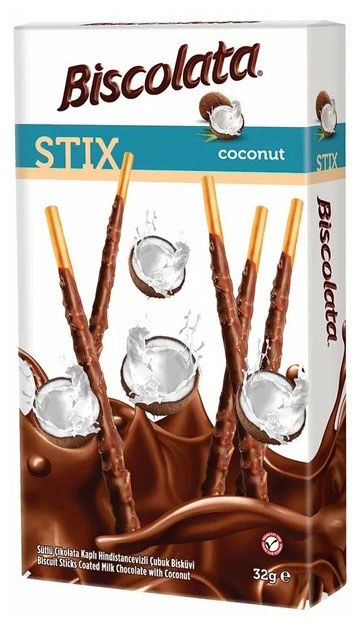 

Палочки бисквитные Biscolata покрытые молочным шоколадом с кокосовой стружкой, 32 г