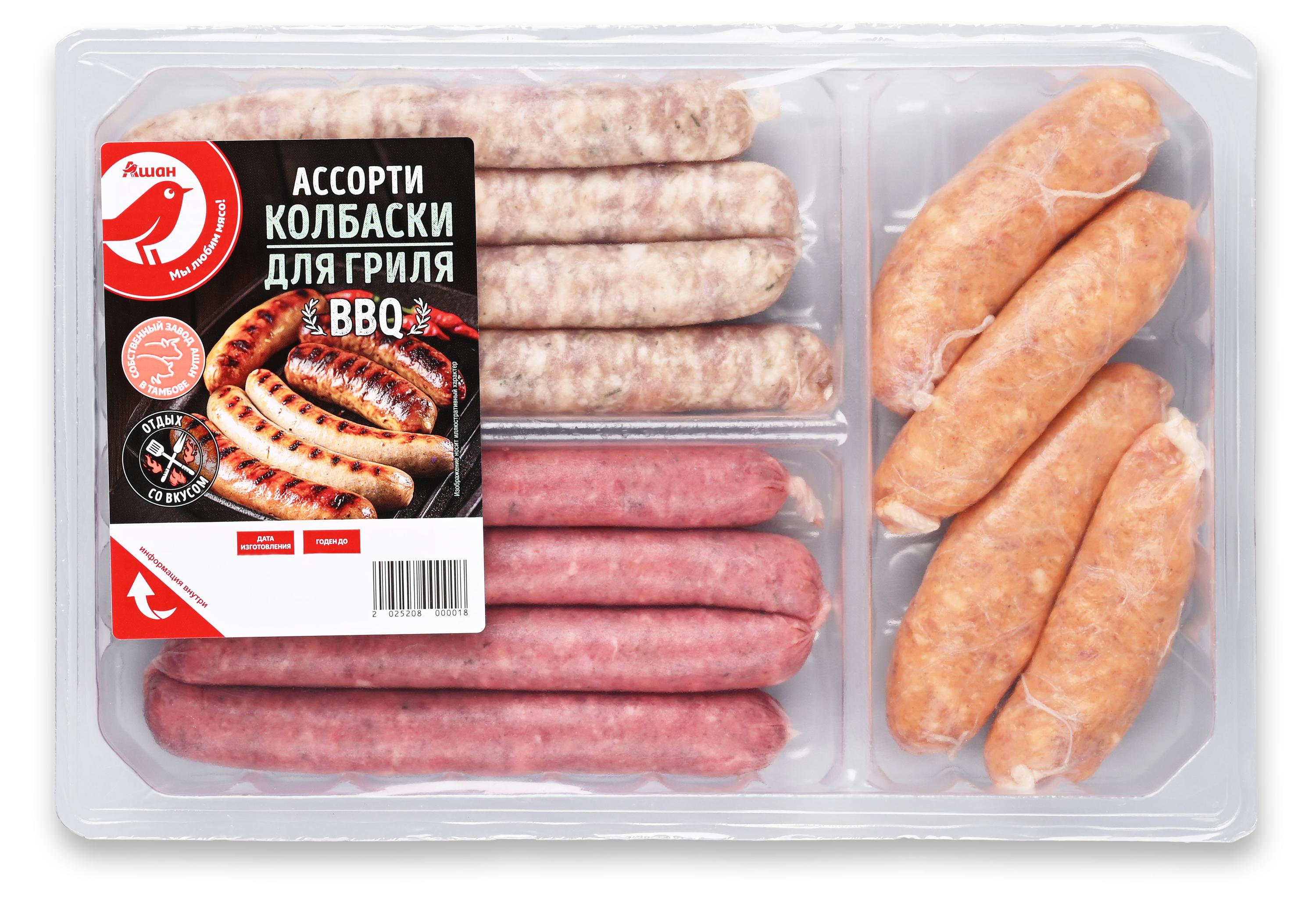 

Колбаски для гриля АШАН Красная птица Ассорти BBQ, 720 г