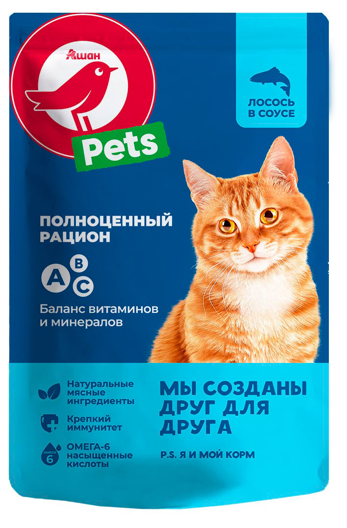 

Влажный корм для кошек АШАН Красная птица лосось в соусе, 75 г