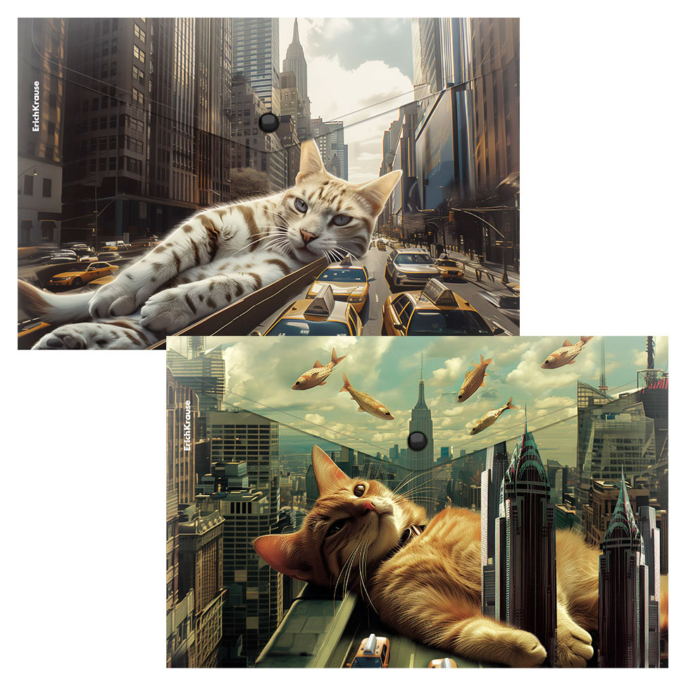 

Папка-конверт ErichKrause Big City Cats на кнопке А4, в ассортименте