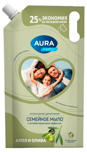 

Мыло жидкое Aura Family Алоэ антибактериальное, 1 л