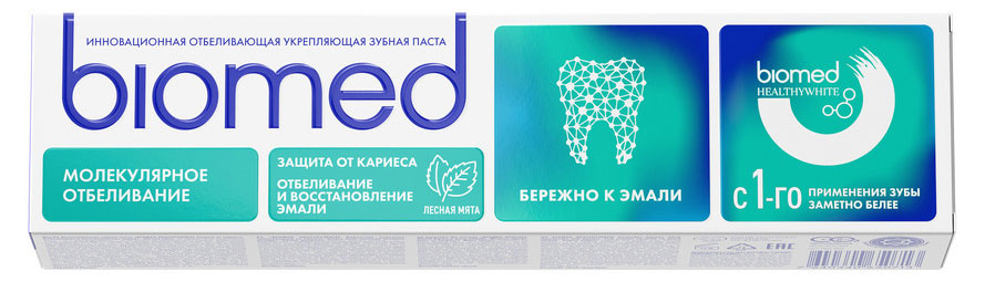

Зубная паста Biomed HEALTHYWHITE Защита от кариеса Отбеливание и восстановление эмали Лесная мята, 65 г