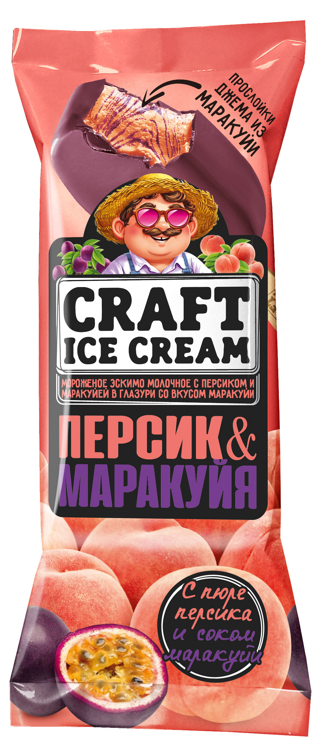 

Мороженое молочное Craft Ice Cream Эскимо с персиком и маракуйей в глазури 5% БЗМЖ, 80 г