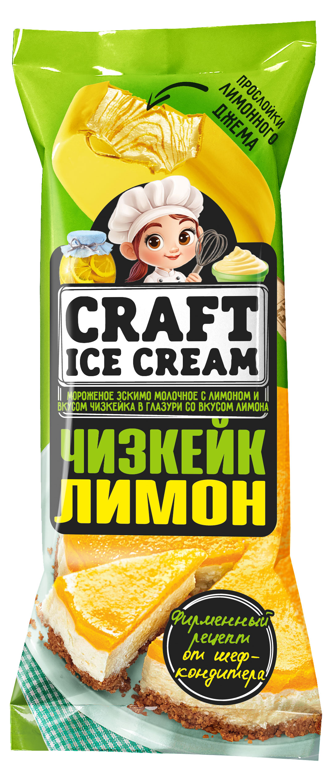 

Мороженое молочное Craft Ice Cream Эскимо с лимоном и вкусом чизкейка 5% БЗМЖ, 80 г