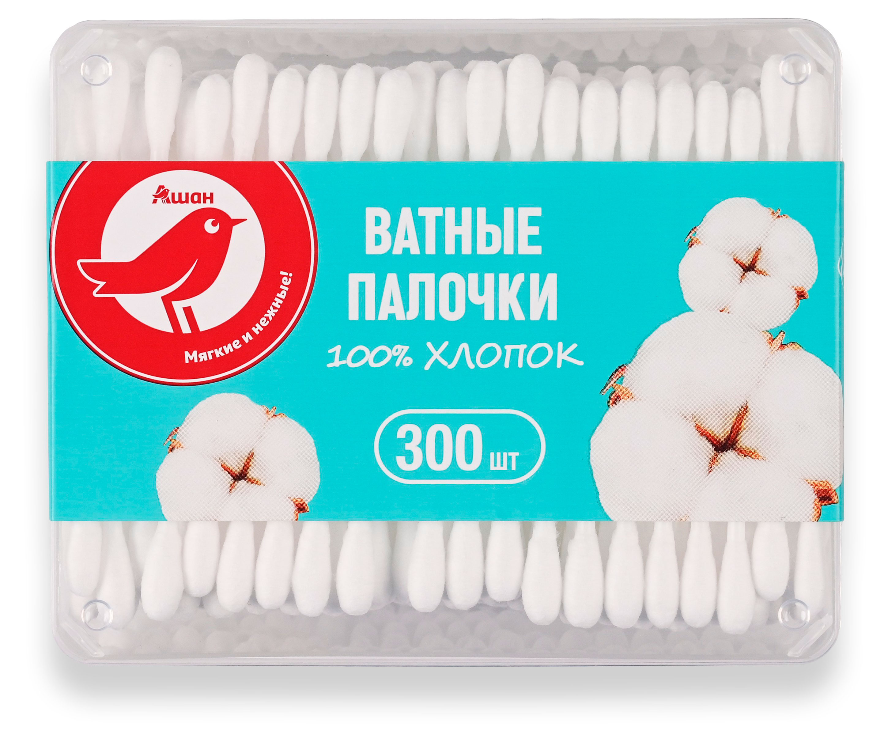 

Ватные палочки АШАН Красная птица, 300 шт