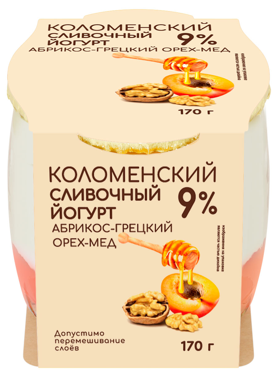 

Йогурт сливочный Коломенский Абрикос-грецкий орех-мед 9%, 170 г
