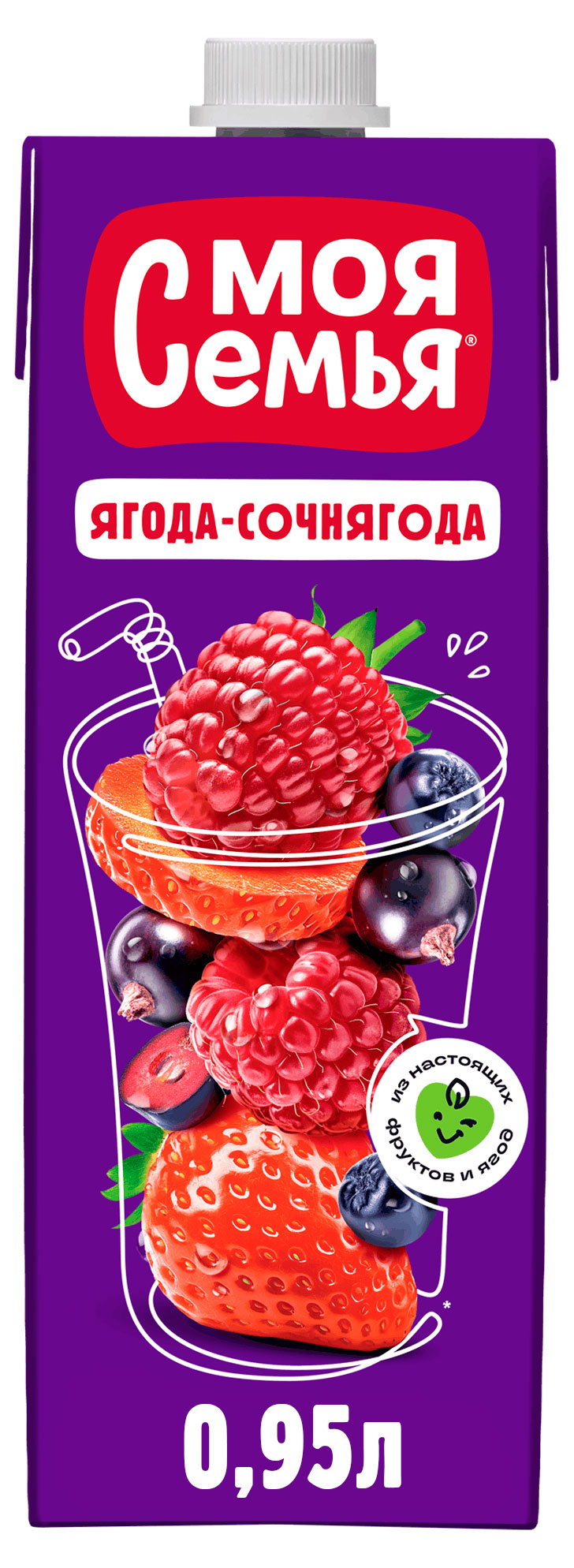

Напиток сокосодержащий Моя семья Ягода-Сочнягода фруктово-ягодный, 950 мл