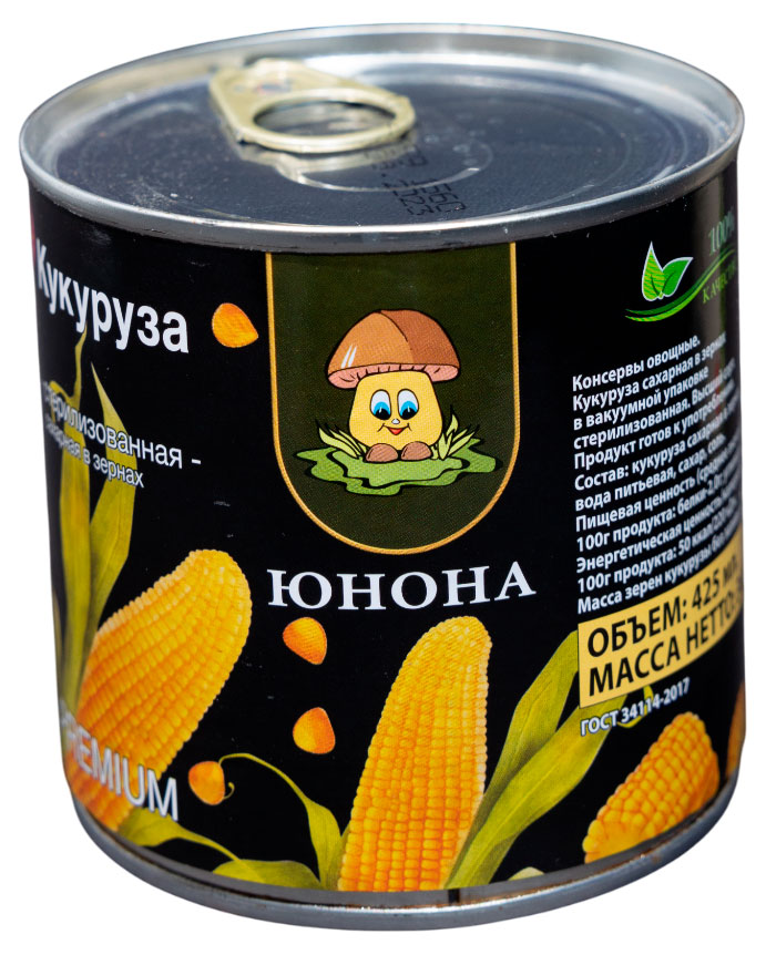 Изображение товара Консервы овощные Кукуруза сахарная Юнона 340 г высший сорт вакуумная банка