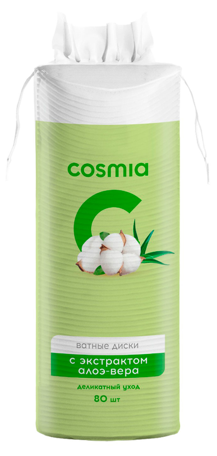 

Ватные диски Cosmia овальные с экстрактом алоэ-вера, 80 шт
