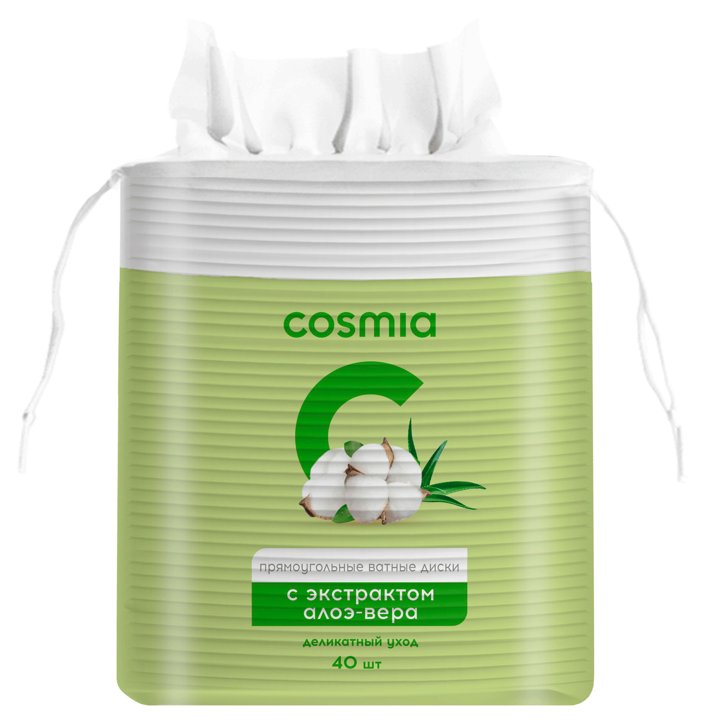 

Ватные диски Cosmia прямоугольные с экстрактом алоэ-вера, 40 шт