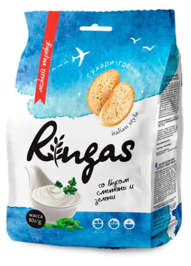 

Сухари-гренки Ringas со вкусом сметаны и зелени, 80 г