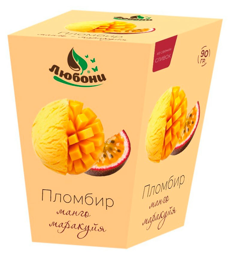 

Мороженое сливочное фермерское Любони Пломбир с манго и маракуйей в вафельном стаканчике 15% БЗМЖ, 90 г