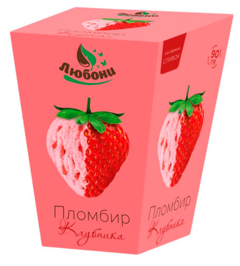 

Мороженое сливочное фермерское Любони Пломбир клубничный в вафельном стаканчике 15,8% БЗМЖ, 90 г