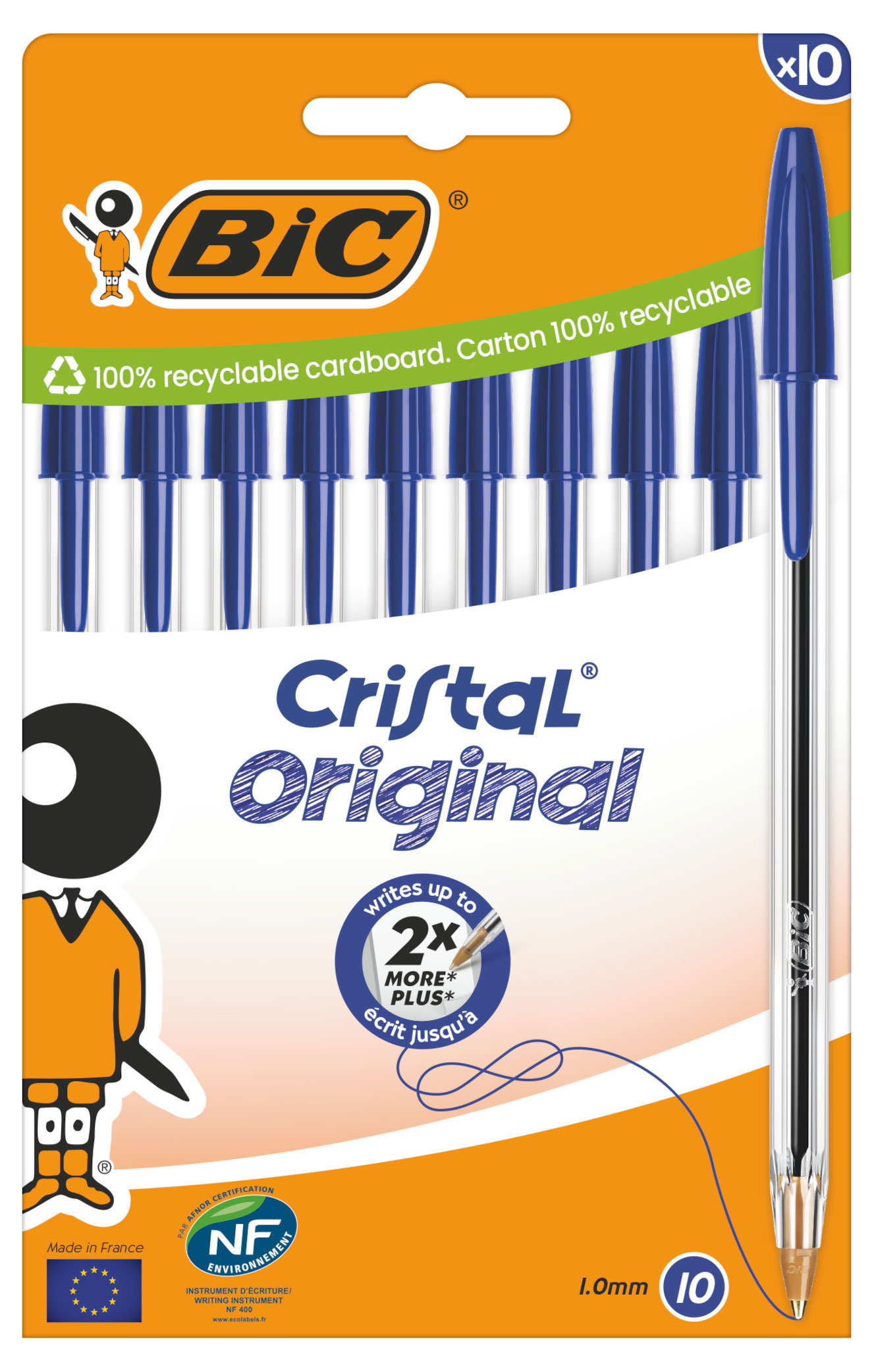 Изображение товара Ручка шариковая BIC Cristal оригинальная синяя 1 мм, 10​ шт