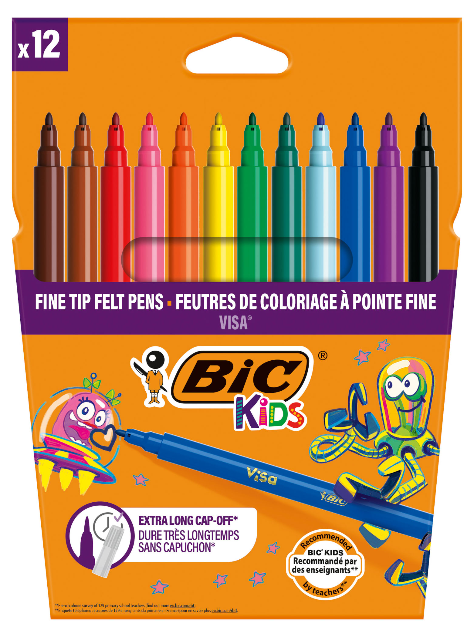 Изображение товара Фломастеры цветные BIC Kids Visa, 12 шт - безопасные для детей