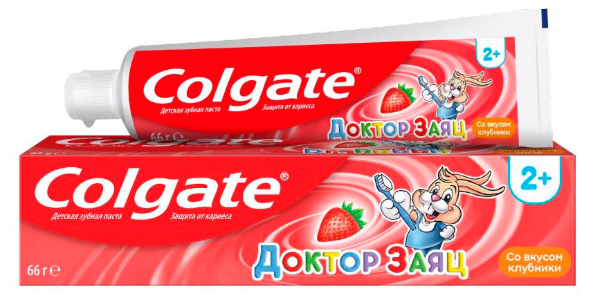 

Зубная паста детская Colgate Доктор Заяц защита от кариеса с фторидом со вкусом клубники, 50 мл