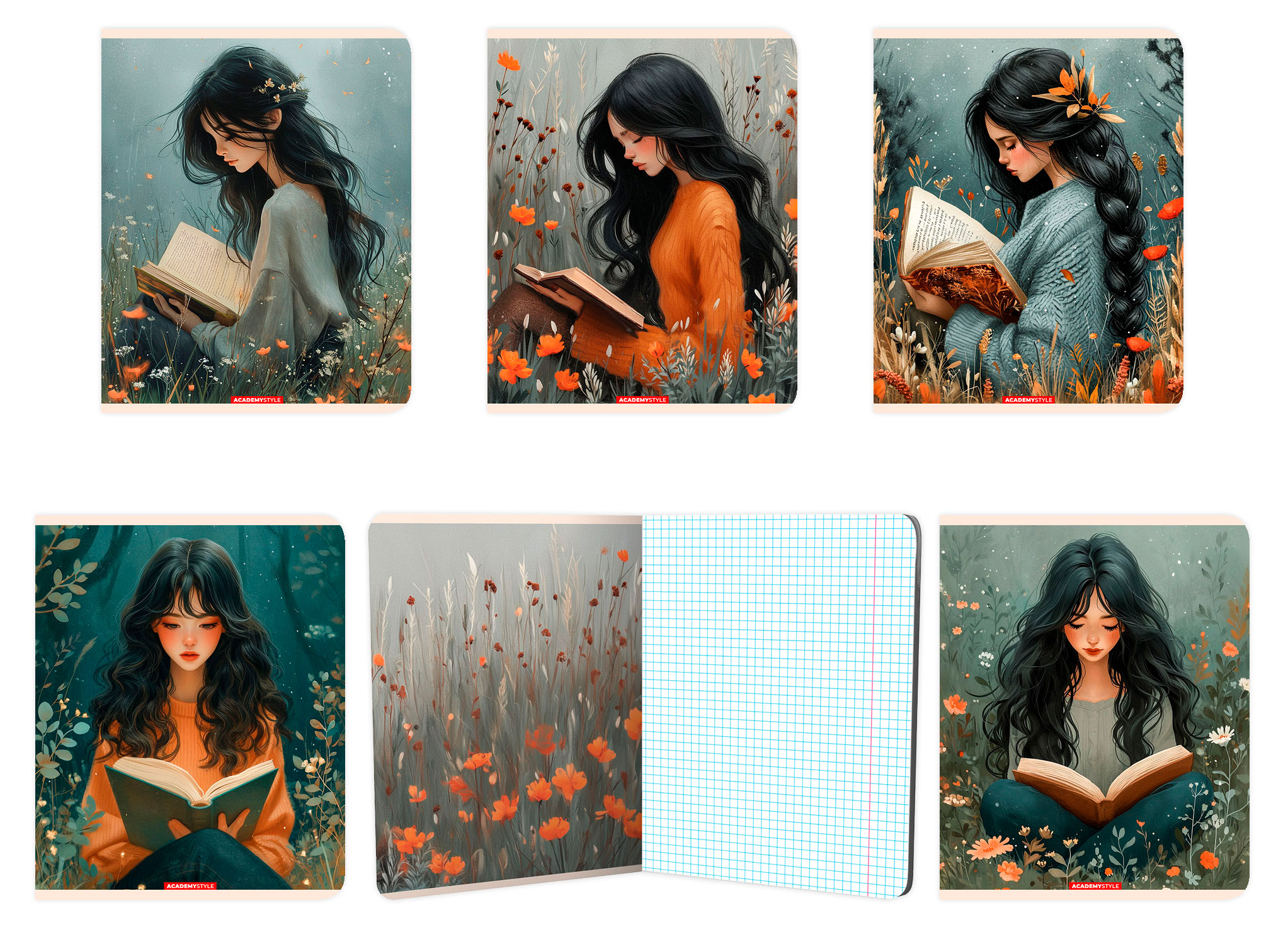 

Тетрадь Academy Style Девушки с книгой в клетку А5 48 л, 1 шт в ассортименте