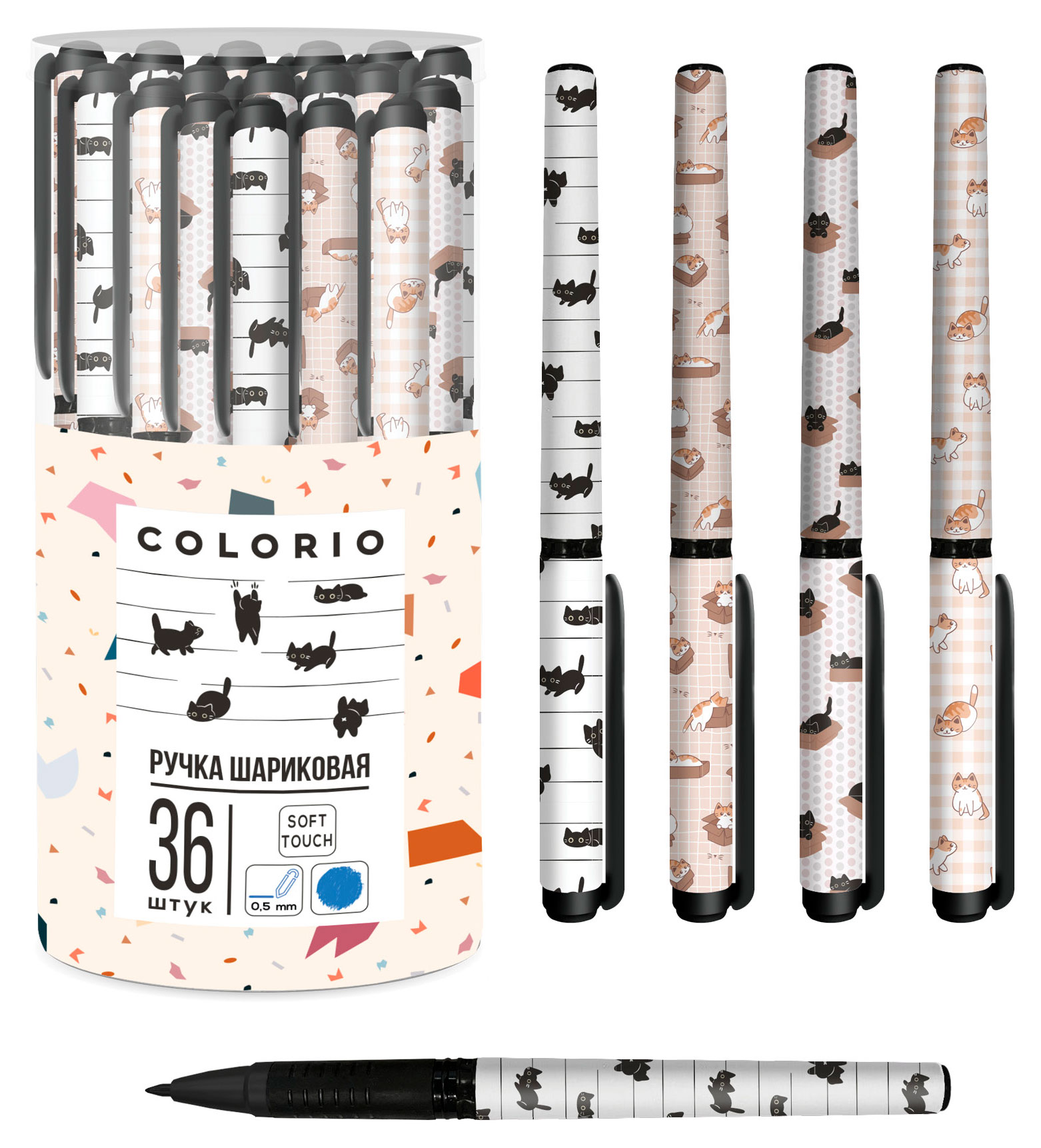 Изображение товара Ручка шариковая Colorio Soft Touch Коты синяя, 1 шт в ассортименте
