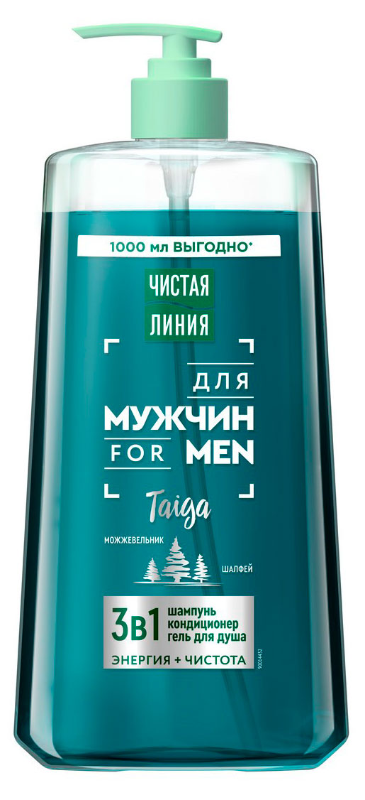

Шампунь кондиционер и гель для душа Чистая Линия For Men Taiga 3 в 1 можжевельник и шалфей, 1 л