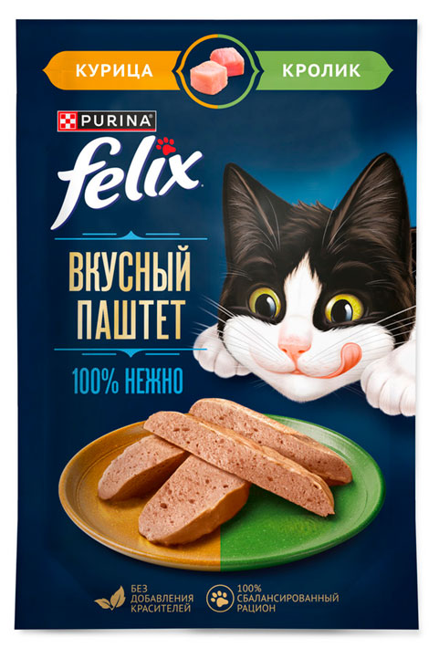 Изображение товара Влажный корм для кошек Felix Вкусный паштет курица и кролик, 75 г
