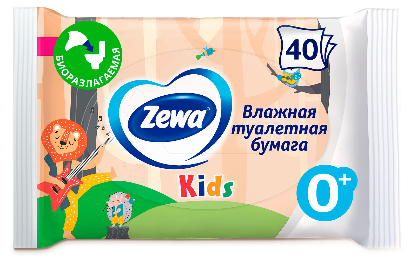 

Влажная туалетная бумага Zewa Kids детская без аромата, 40 листов